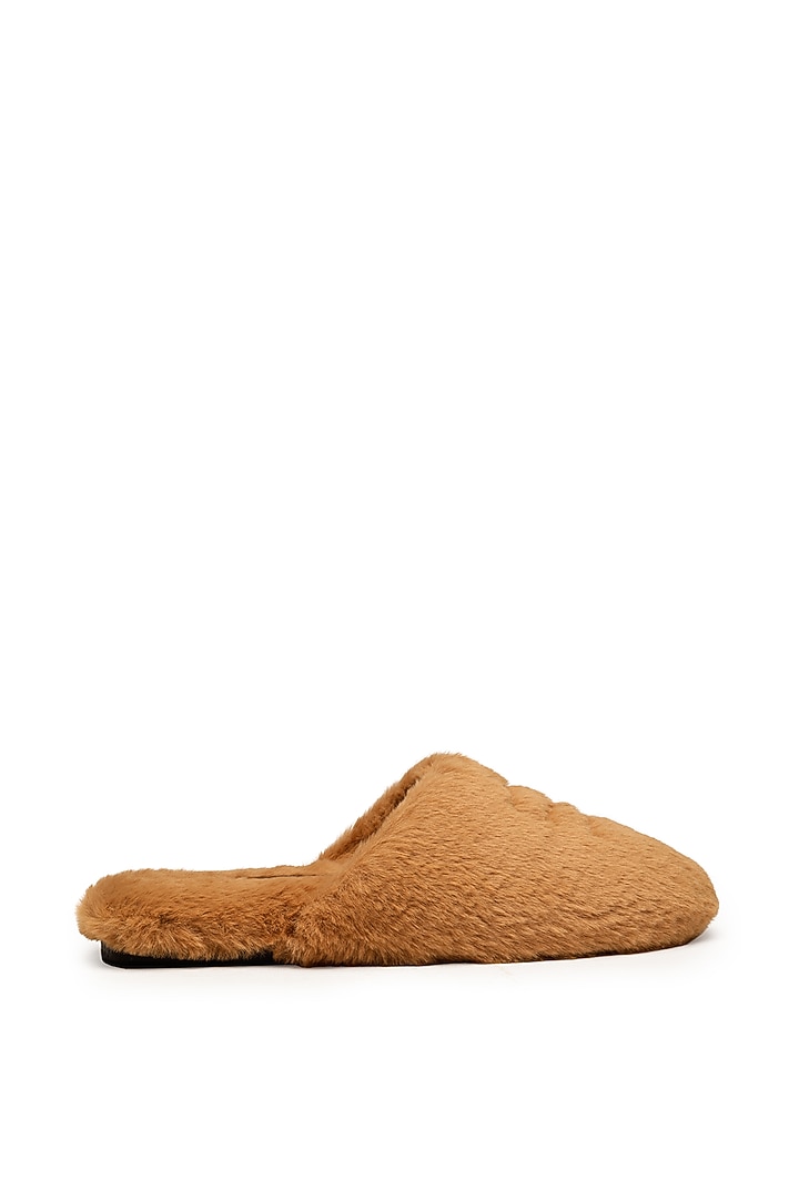 Tan Faux Fur Mules by SHUTIQ at Pernia's Pop Up Shop