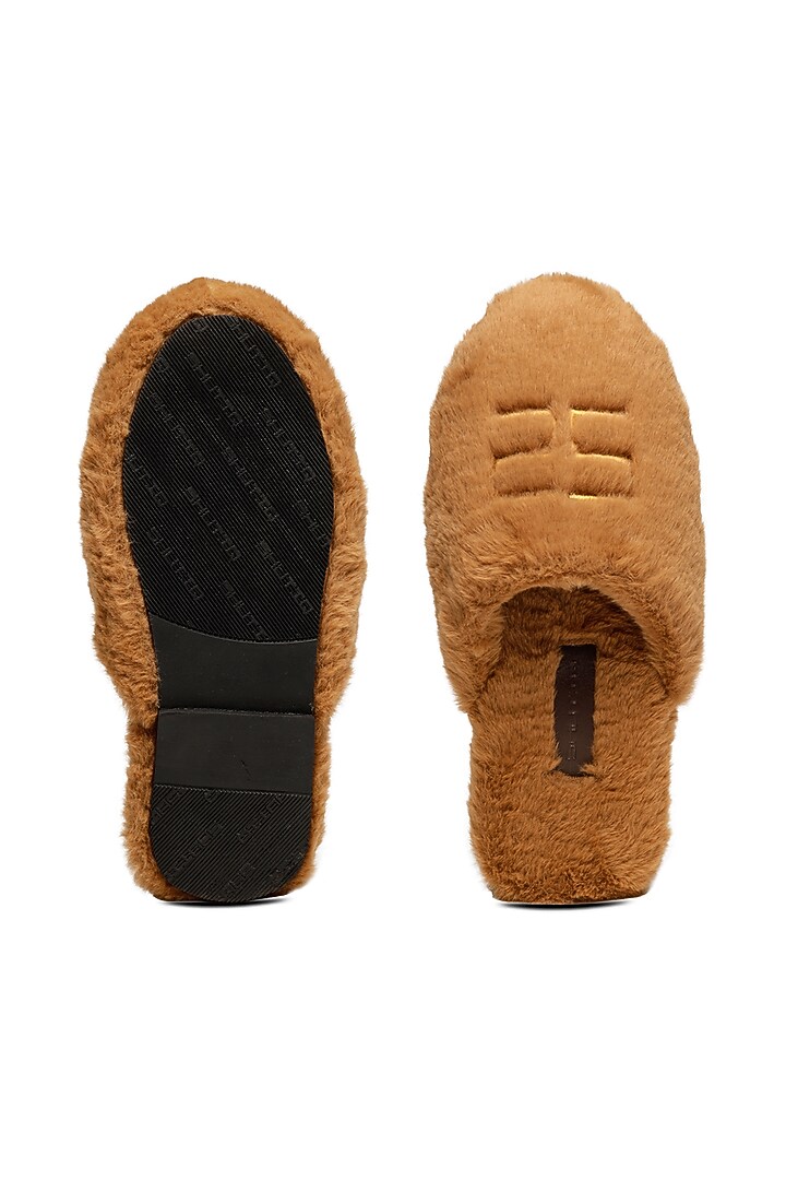 Tan Faux Fur Mules by SHUTIQ at Pernia's Pop Up Shop