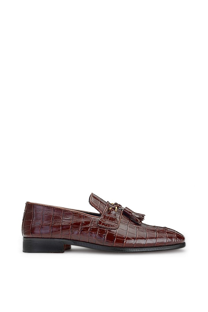 Burgundy Croco Leather Slip-On Shoes by SHUTIQ at Pernia's Pop Up Shop