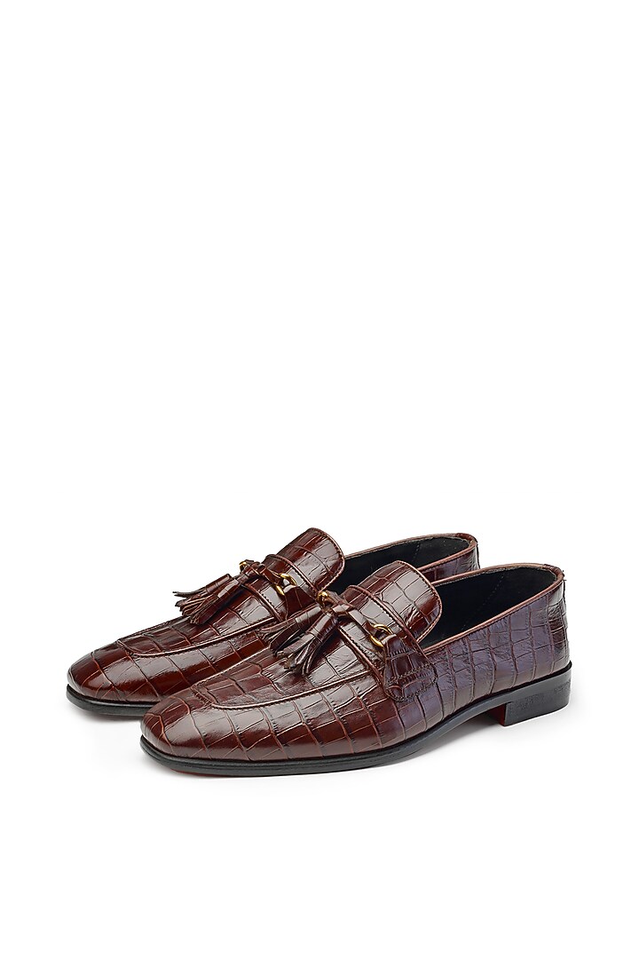 Burgundy Croco Leather Slip-On Shoes by SHUTIQ at Pernia's Pop Up Shop