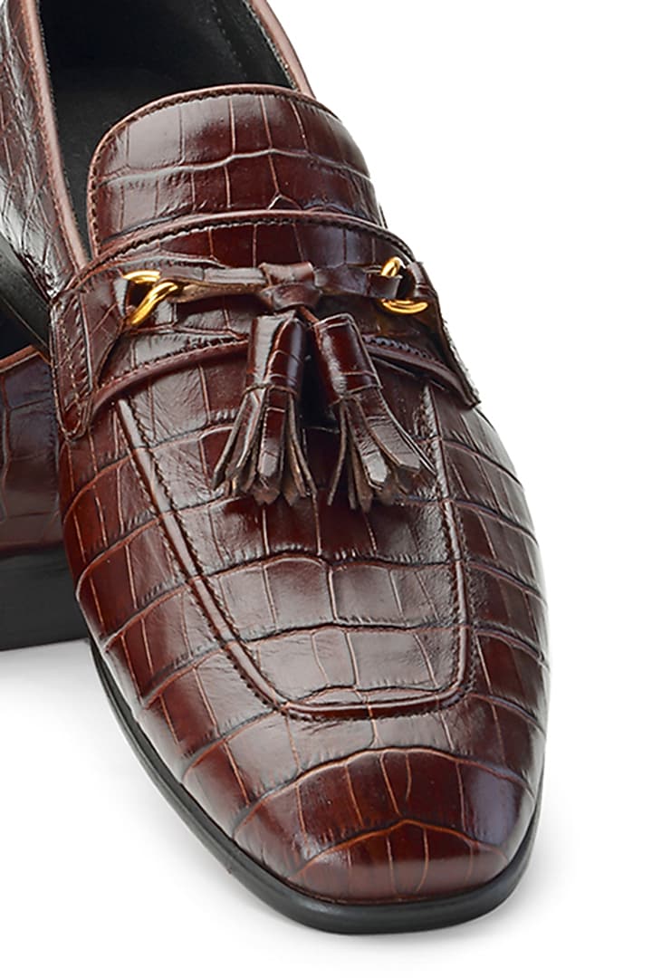Burgundy Croco Leather Slip-On Shoes by SHUTIQ at Pernia's Pop Up Shop