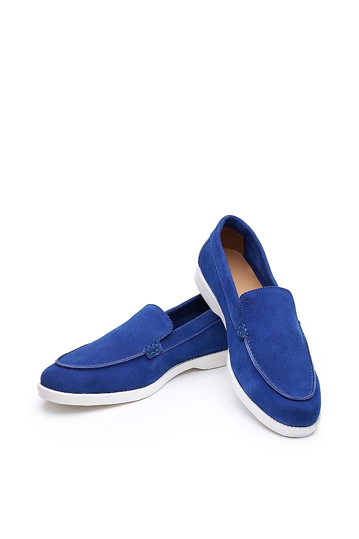 Blue Suede Slip-On Shoes by SHUTIQ at Pernia's Pop Up Shop