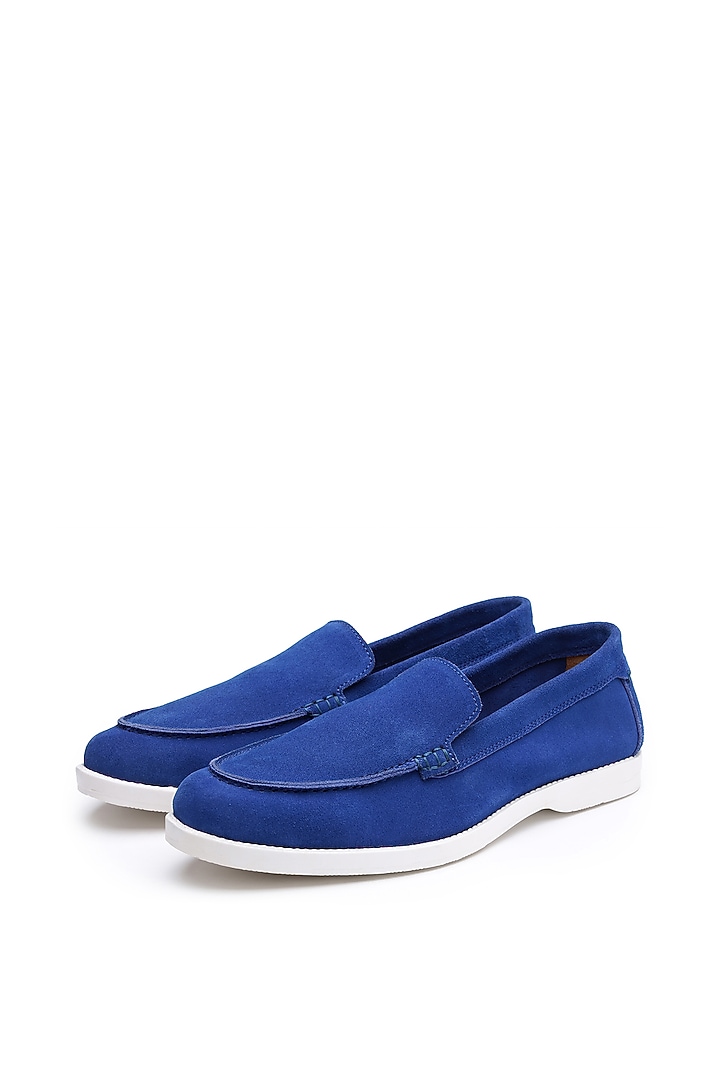 Blue Suede Slip-On Shoes by SHUTIQ at Pernia's Pop Up Shop