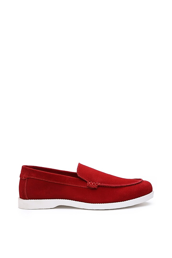 Red Suede Slip-On Shoes by SHUTIQ at Pernia's Pop Up Shop