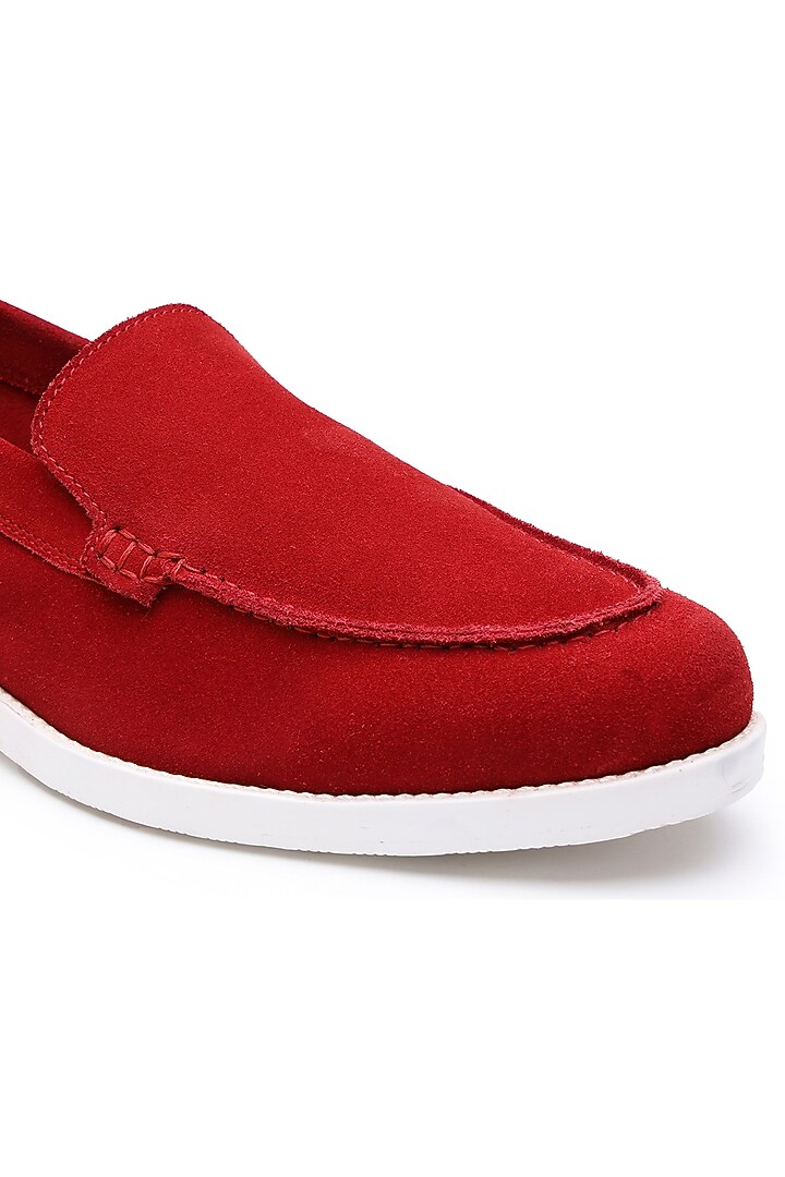 Red Suede Slip-On Shoes by SHUTIQ at Pernia's Pop Up Shop