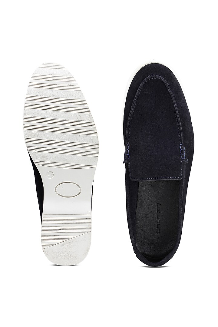 Blue Suede Slip-On Shoes by SHUTIQ at Pernia's Pop Up Shop