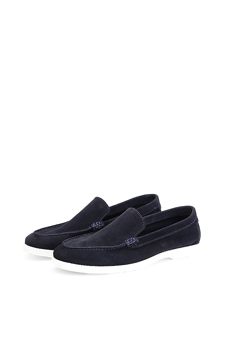 Blue Suede Slip-On Shoes by SHUTIQ at Pernia's Pop Up Shop