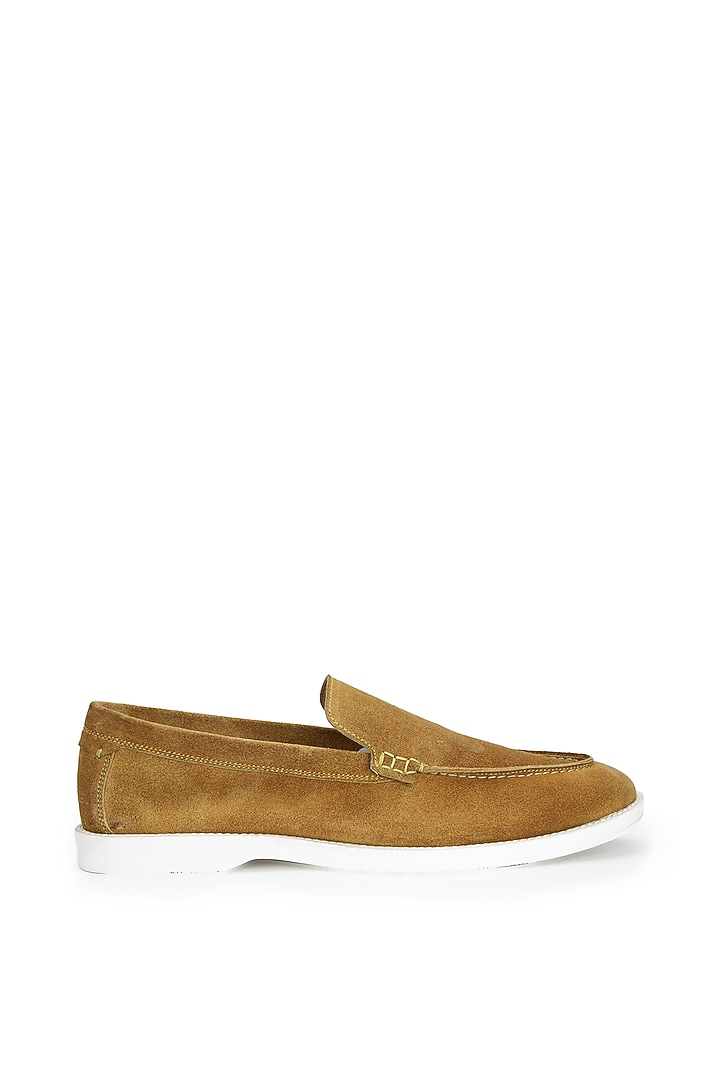 Tan Suede Slip-On Shoes by SHUTIQ at Pernia's Pop Up Shop