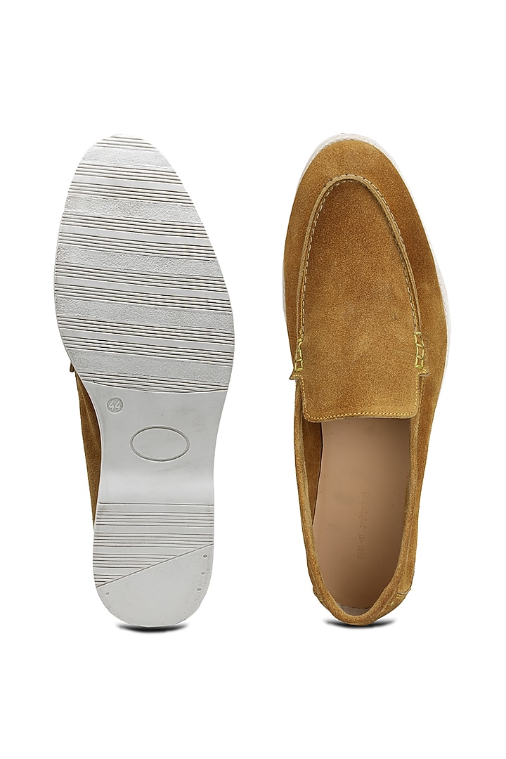 Tan Suede Slip-On Shoes by SHUTIQ at Pernia's Pop Up Shop