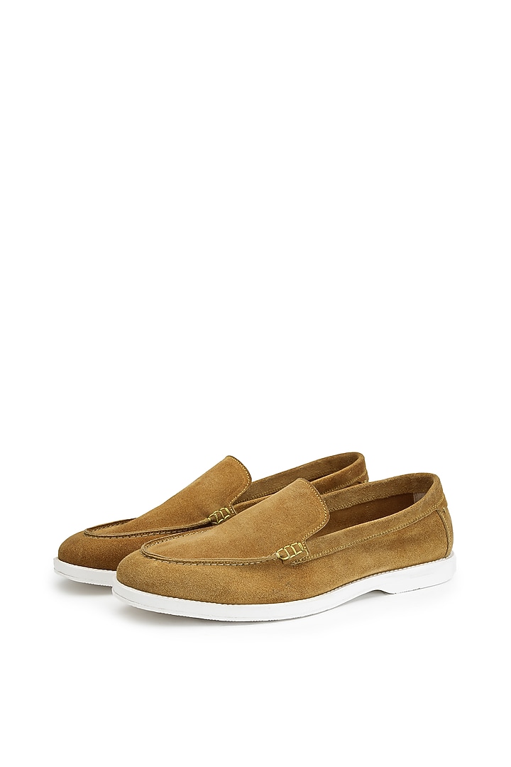Tan Suede Slip-On Shoes by SHUTIQ at Pernia's Pop Up Shop