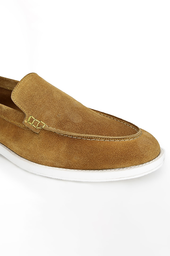 Tan Suede Slip-On Shoes by SHUTIQ at Pernia's Pop Up Shop