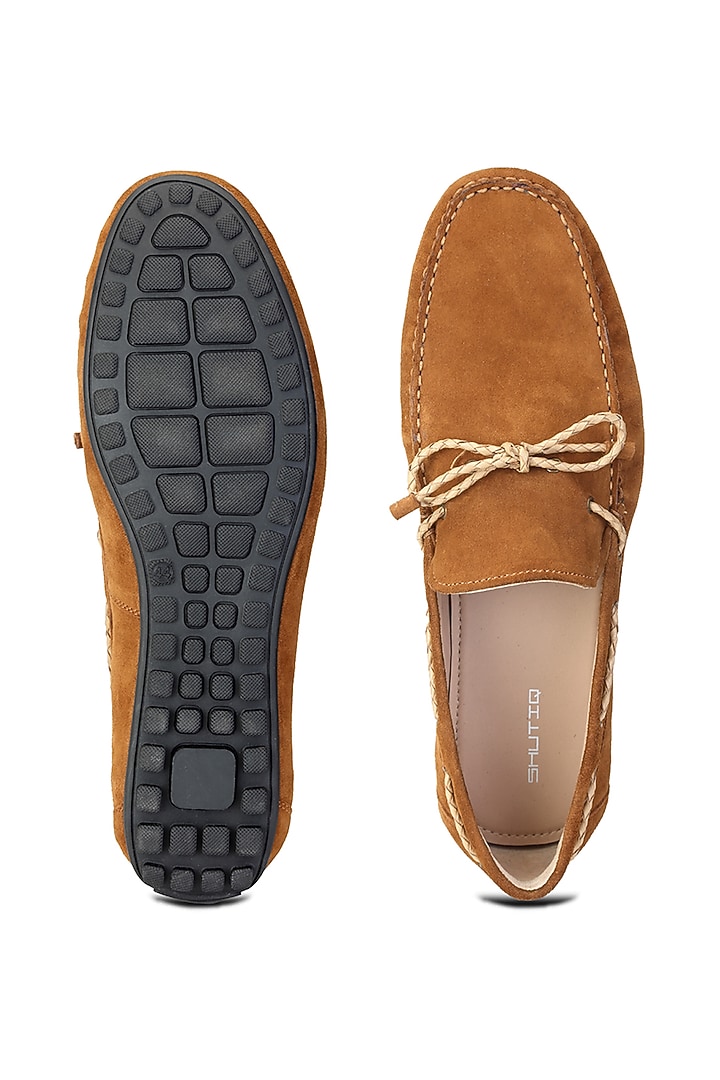 Tan Suede Loafers by SHUTIQ at Pernia's Pop Up Shop