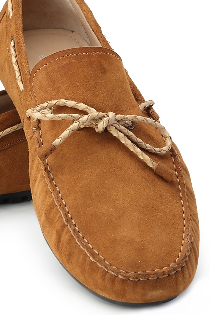 Tan Suede Loafers by SHUTIQ at Pernia's Pop Up Shop