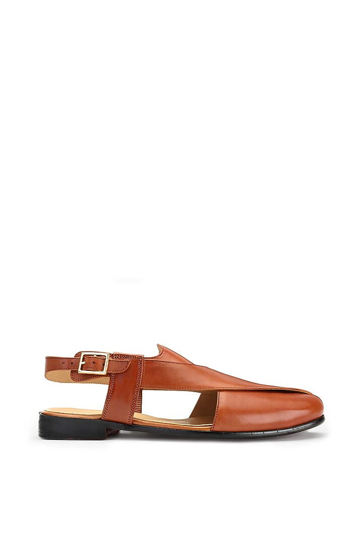 Tan Leather Peshawari Sandals by SHUTIQ at Pernia's Pop Up Shop