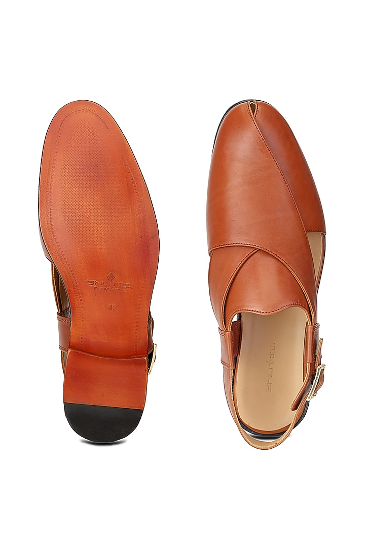 Tan Leather Peshawari Sandals by SHUTIQ at Pernia's Pop Up Shop
