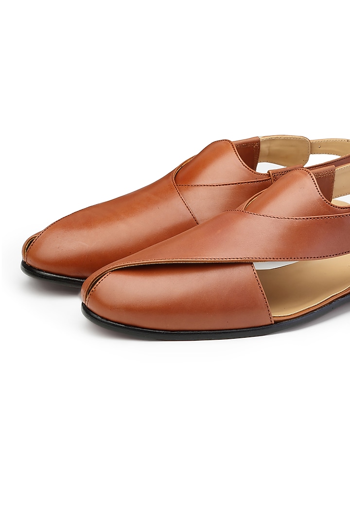 Tan Leather Peshawari Sandals by SHUTIQ at Pernia's Pop Up Shop