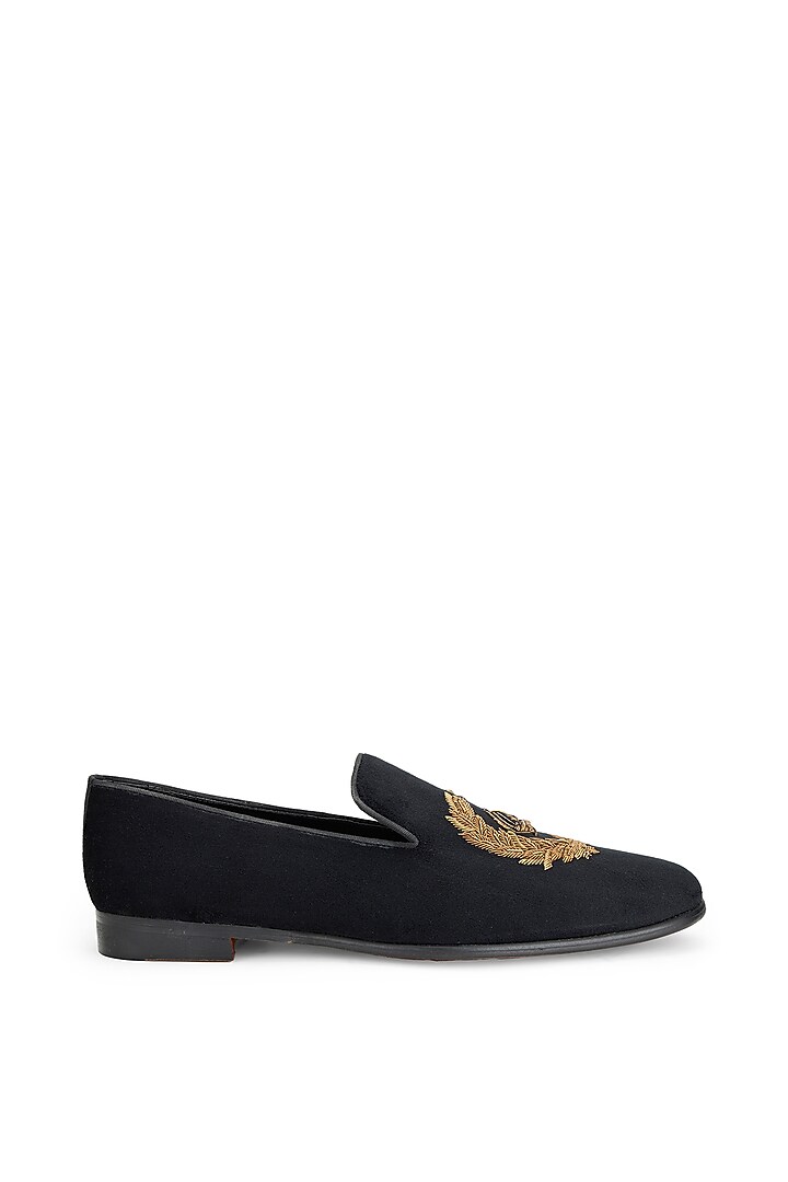 Black Velvet Embroidered Slip-On Shoes by SHUTIQ at Pernia's Pop Up Shop