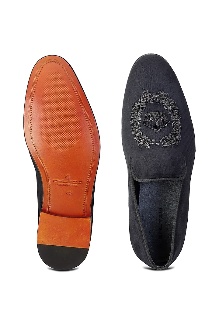 Black Velvet Embroidered Slip-On Shoes by SHUTIQ at Pernia's Pop Up Shop