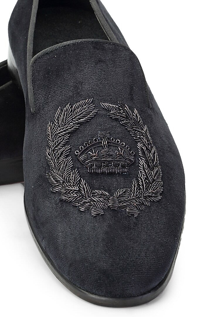 Black Velvet Embroidered Slip-On Shoes by SHUTIQ at Pernia's Pop Up Shop