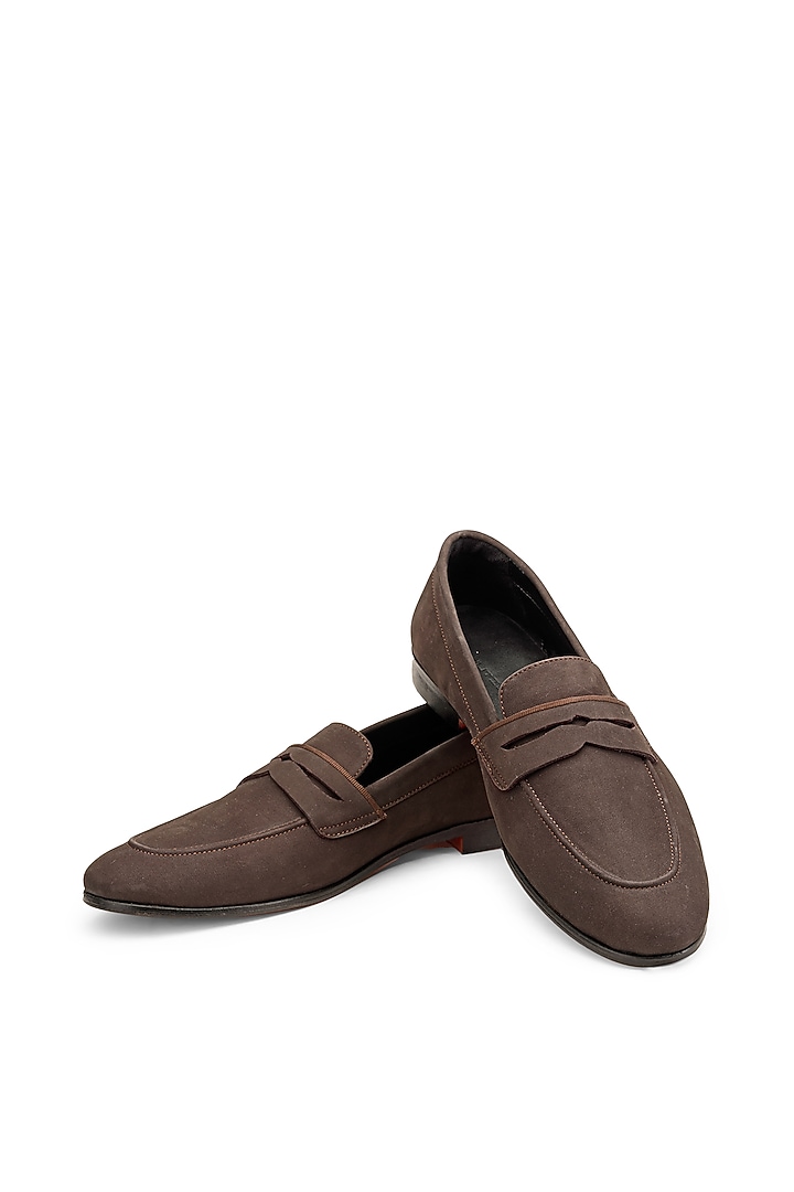 Brown Suede Slip-On Shoes by SHUTIQ at Pernia's Pop Up Shop