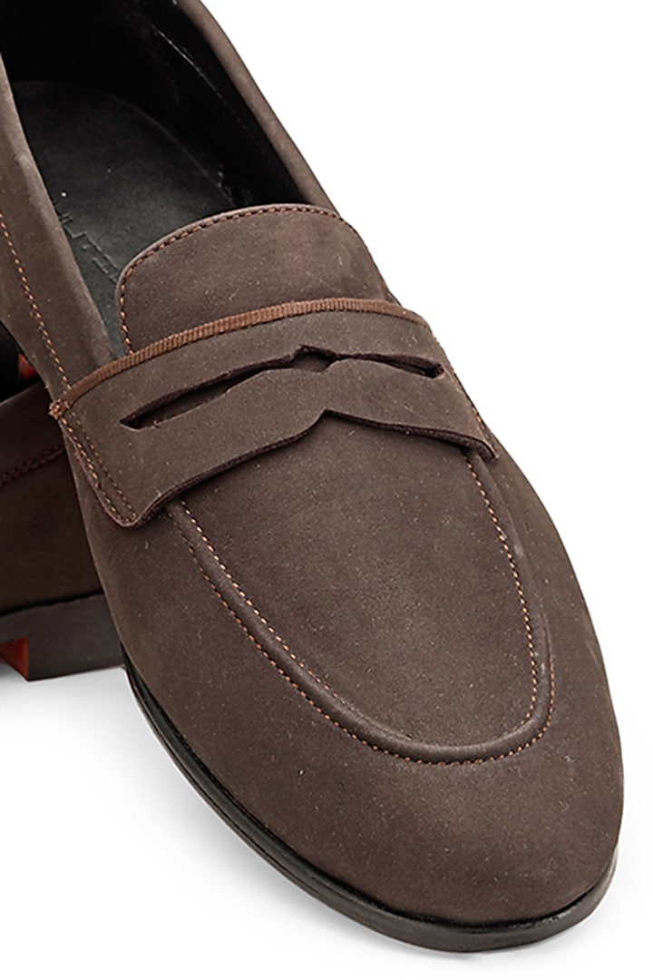 Brown Suede Slip-On Shoes by SHUTIQ at Pernia's Pop Up Shop