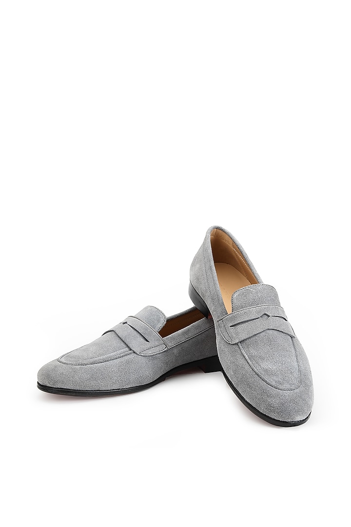 Grey Suede Slip-On Shoes by SHUTIQ at Pernia's Pop Up Shop