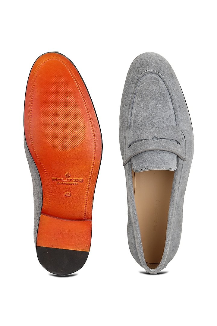 Grey Suede Slip-On Shoes by SHUTIQ at Pernia's Pop Up Shop
