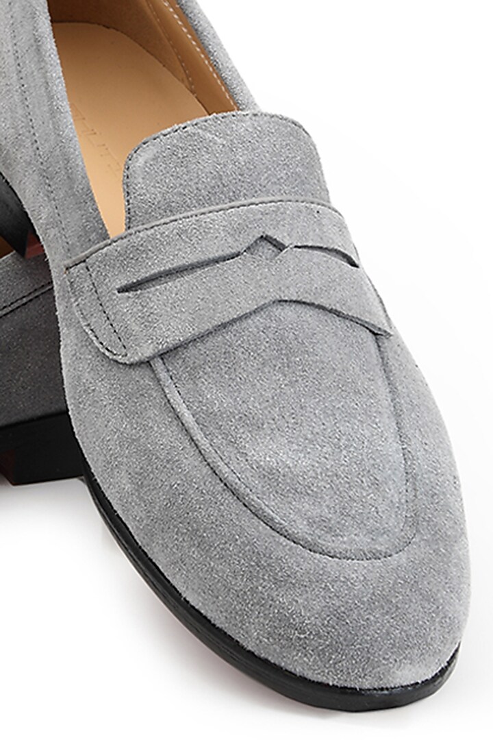 Grey Suede Slip-On Shoes by SHUTIQ at Pernia's Pop Up Shop