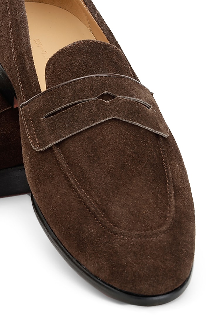 Brown Suede Slip-On Shoes by SHUTIQ at Pernia's Pop Up Shop