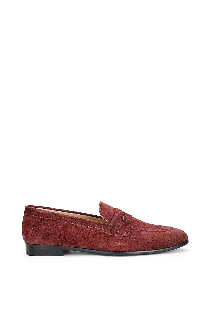 Burgundy Suede Slip-On Shoes by SHUTIQ at Pernia's Pop Up Shop
