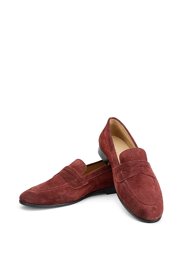 Burgundy Suede Slip-On Shoes by SHUTIQ at Pernia's Pop Up Shop