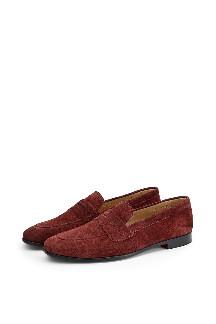 Burgundy Suede Slip-On Shoes by SHUTIQ at Pernia's Pop Up Shop