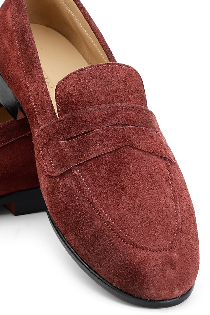Burgundy Suede Slip-On Shoes by SHUTIQ at Pernia's Pop Up Shop