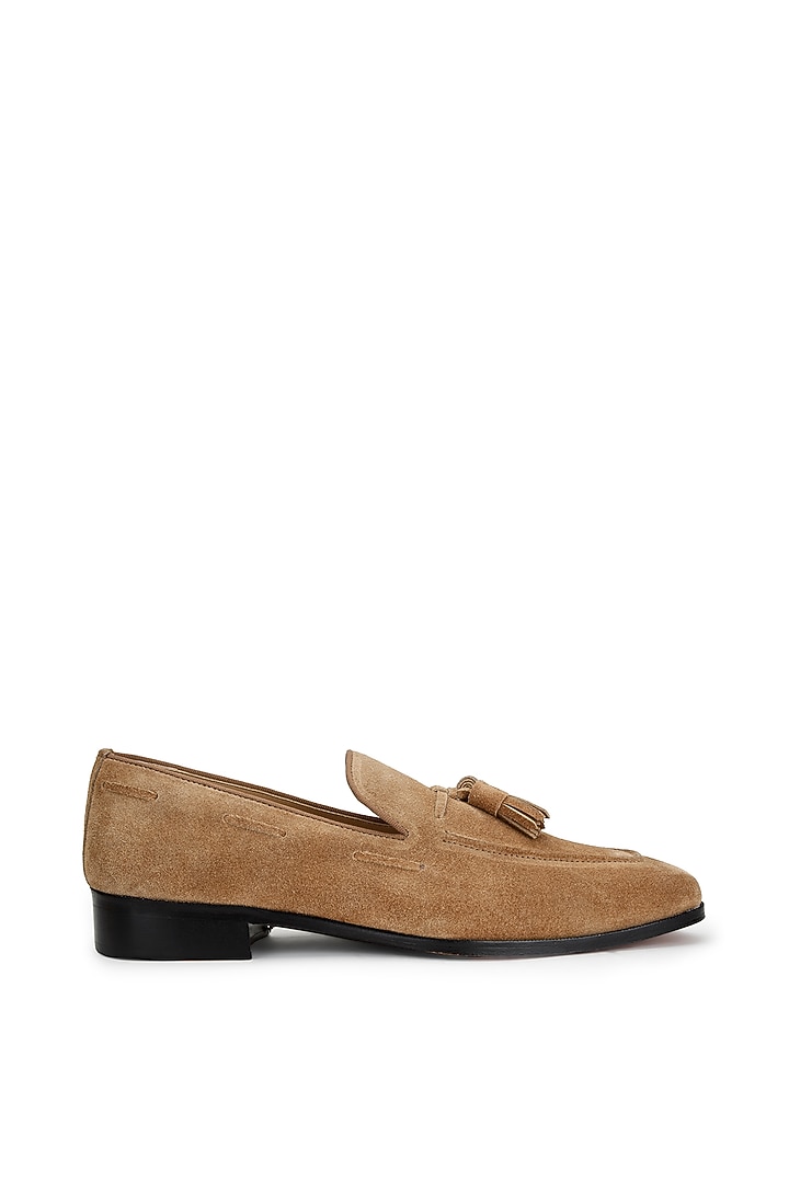 Tan Suede Slip-On Shoes by SHUTIQ at Pernia's Pop Up Shop