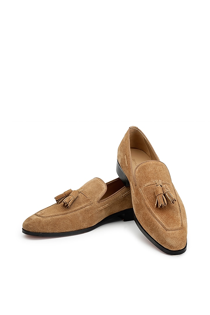 Tan Suede Slip-On Shoes by SHUTIQ at Pernia's Pop Up Shop