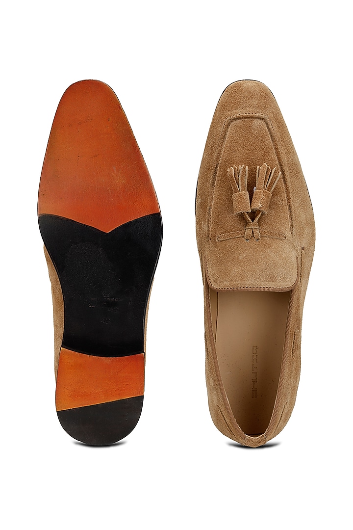Tan Suede Slip-On Shoes by SHUTIQ at Pernia's Pop Up Shop