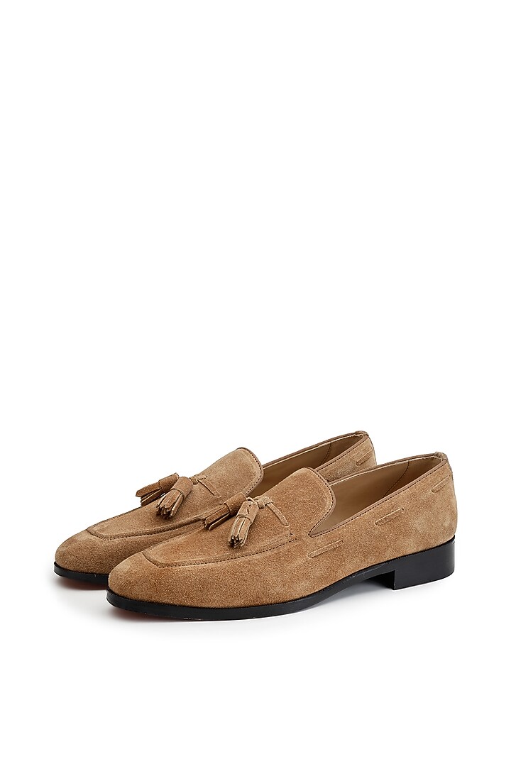 Tan Suede Slip-On Shoes by SHUTIQ at Pernia's Pop Up Shop