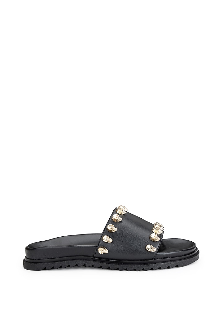 Black Croco Leather Slippers by SHUTIQ at Pernia's Pop Up Shop