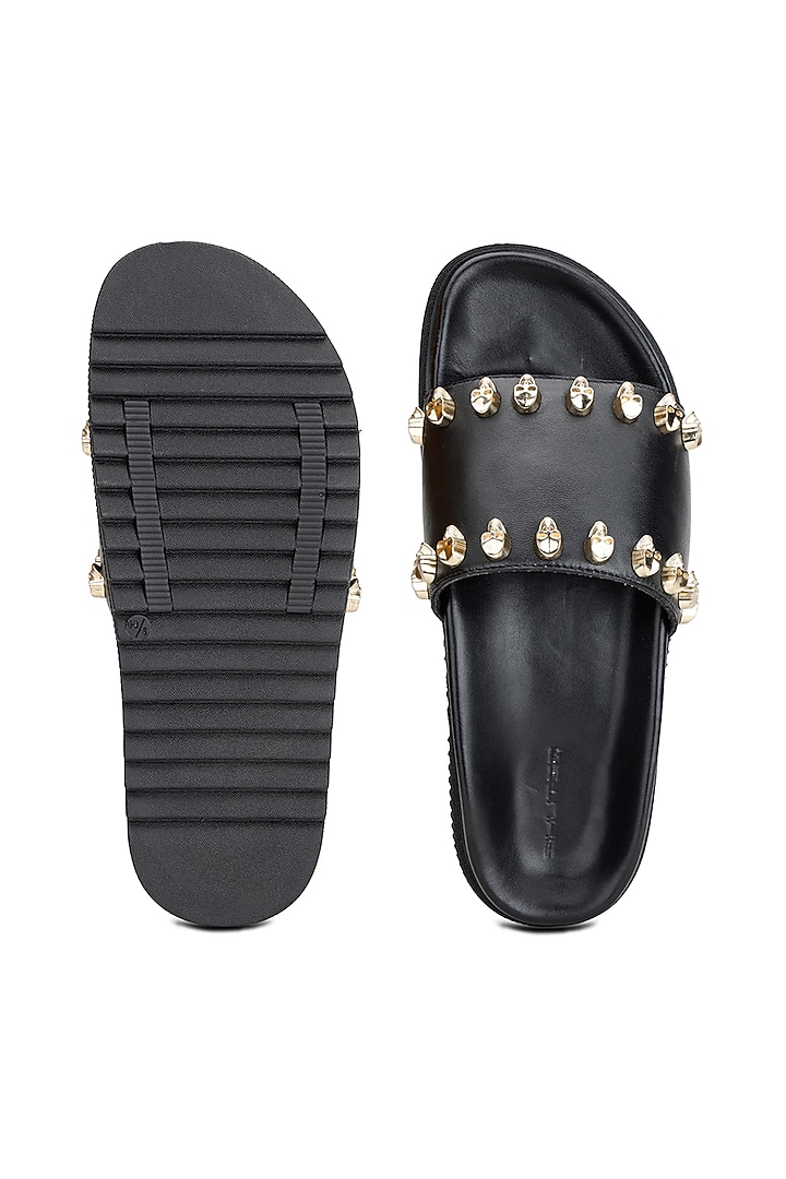 Black Croco Leather Slippers by SHUTIQ at Pernia's Pop Up Shop