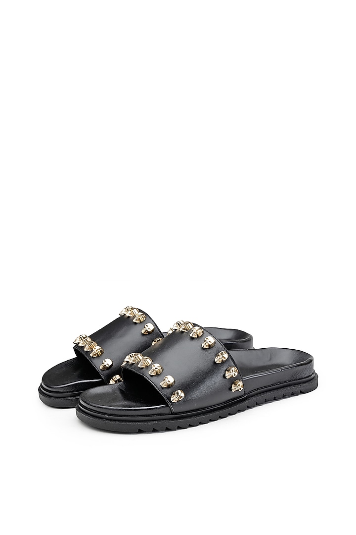 Black Croco Leather Slippers by SHUTIQ at Pernia's Pop Up Shop