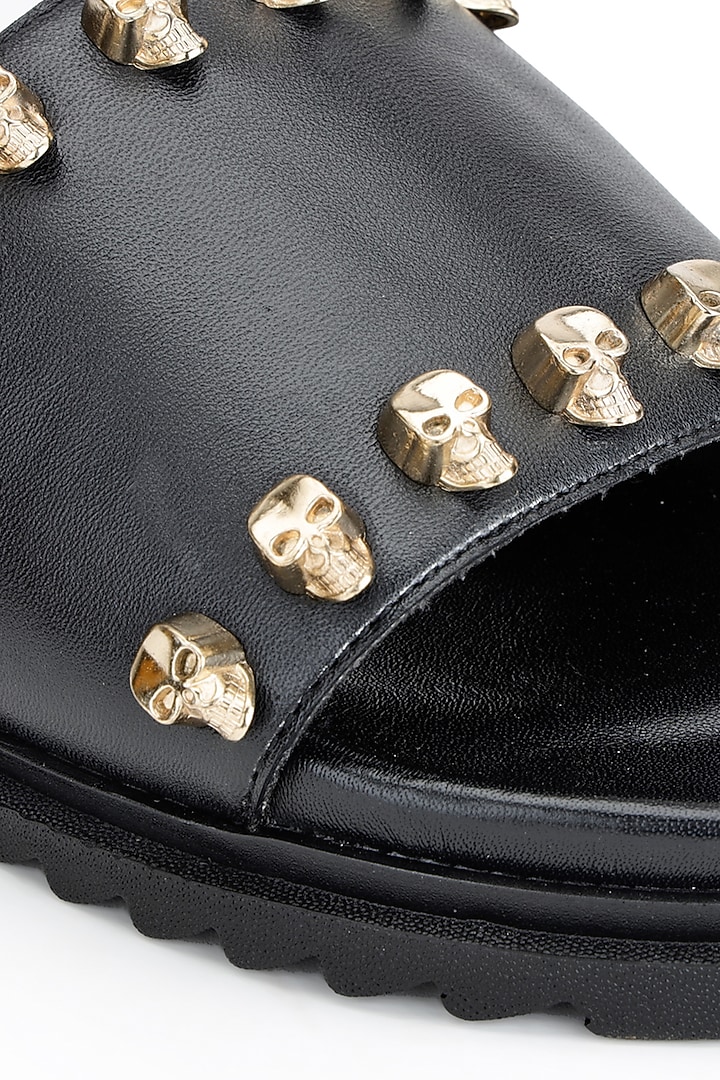 Black Croco Leather Slippers by SHUTIQ at Pernia's Pop Up Shop