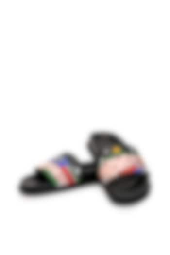 Black Leather Hand Painted Slippers by SHUTIQ