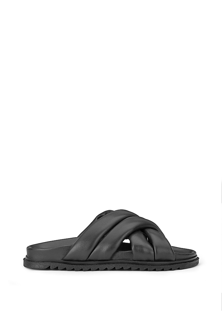 Black Leather Slippers by SHUTIQ at Pernia's Pop Up Shop