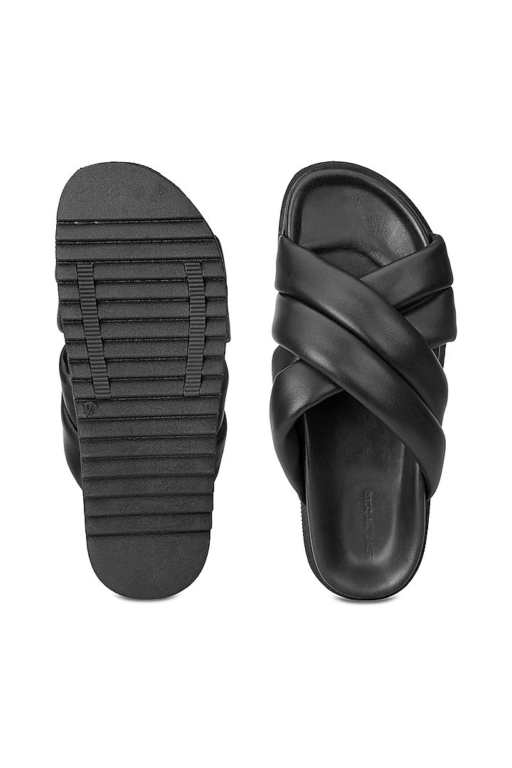 Black Leather Slippers by SHUTIQ at Pernia's Pop Up Shop