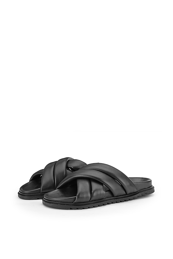 Black Leather Slippers by SHUTIQ at Pernia's Pop Up Shop