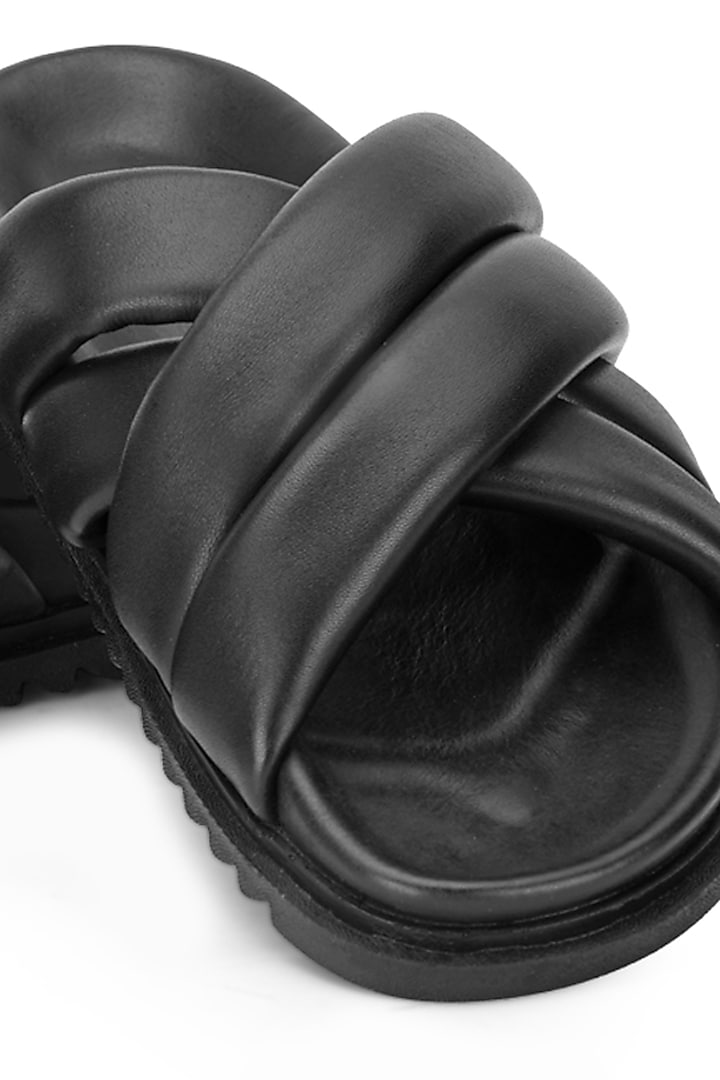 Black Leather Slippers by SHUTIQ at Pernia's Pop Up Shop