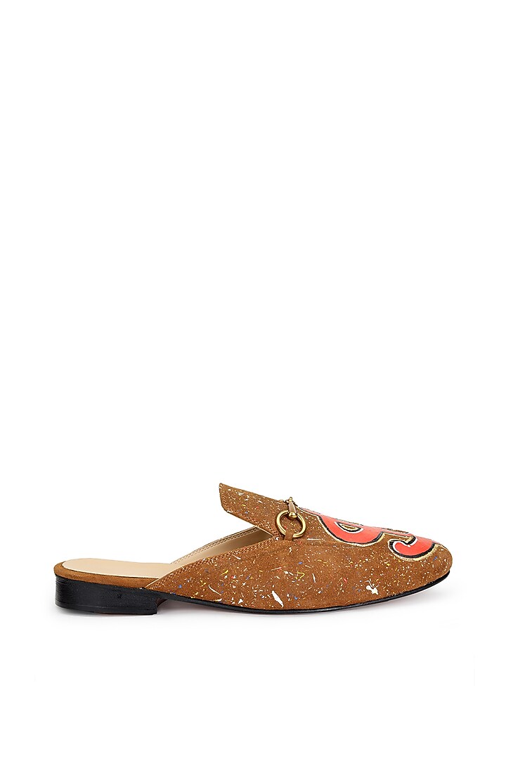 Tan Suede Hand Painted Mules by SHUTIQ at Pernia's Pop Up Shop