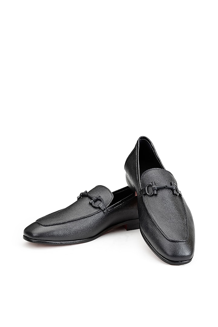 Black Leather Slip-On Shoes by SHUTIQ at Pernia's Pop Up Shop