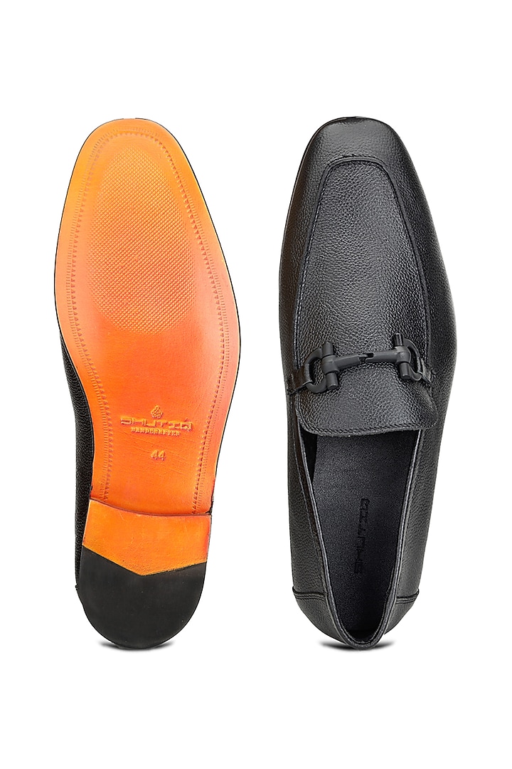 Black Leather Slip-On Shoes by SHUTIQ at Pernia's Pop Up Shop