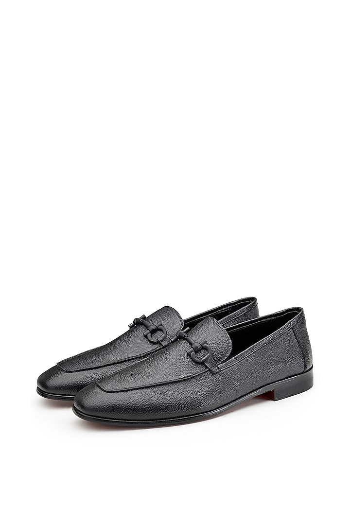 Black Leather Slip-On Shoes by SHUTIQ at Pernia's Pop Up Shop
